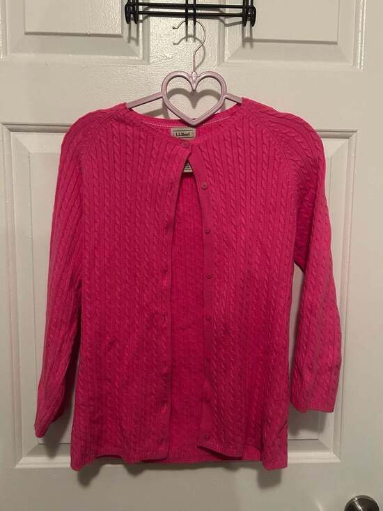 L.L.Bean Sweaters - L.L.Bean Women's Cotton Cable Knit Button-Front Cardigan Sweater, Pink